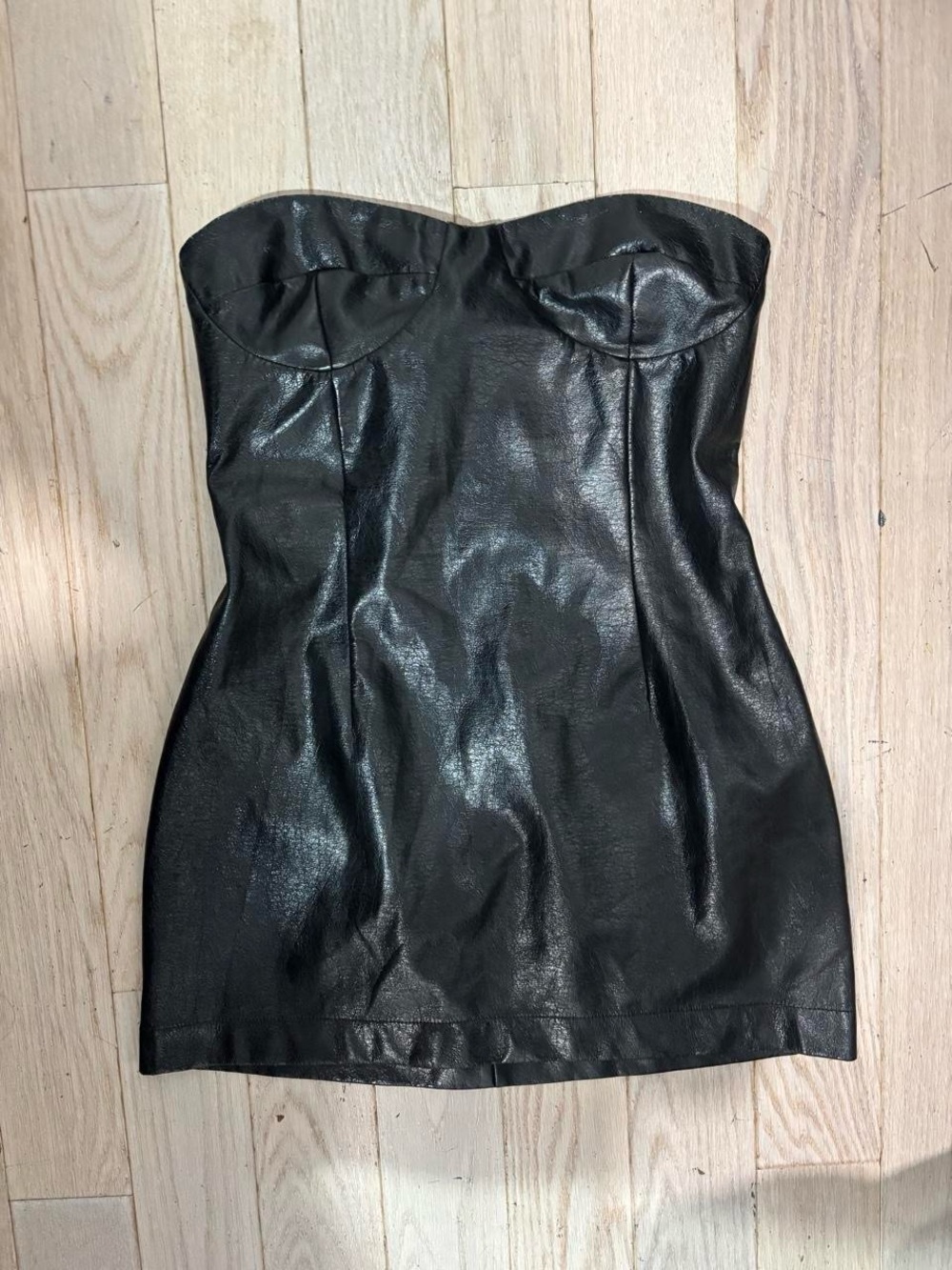 GCDS Strapless Black Faux Leather Mini Dress